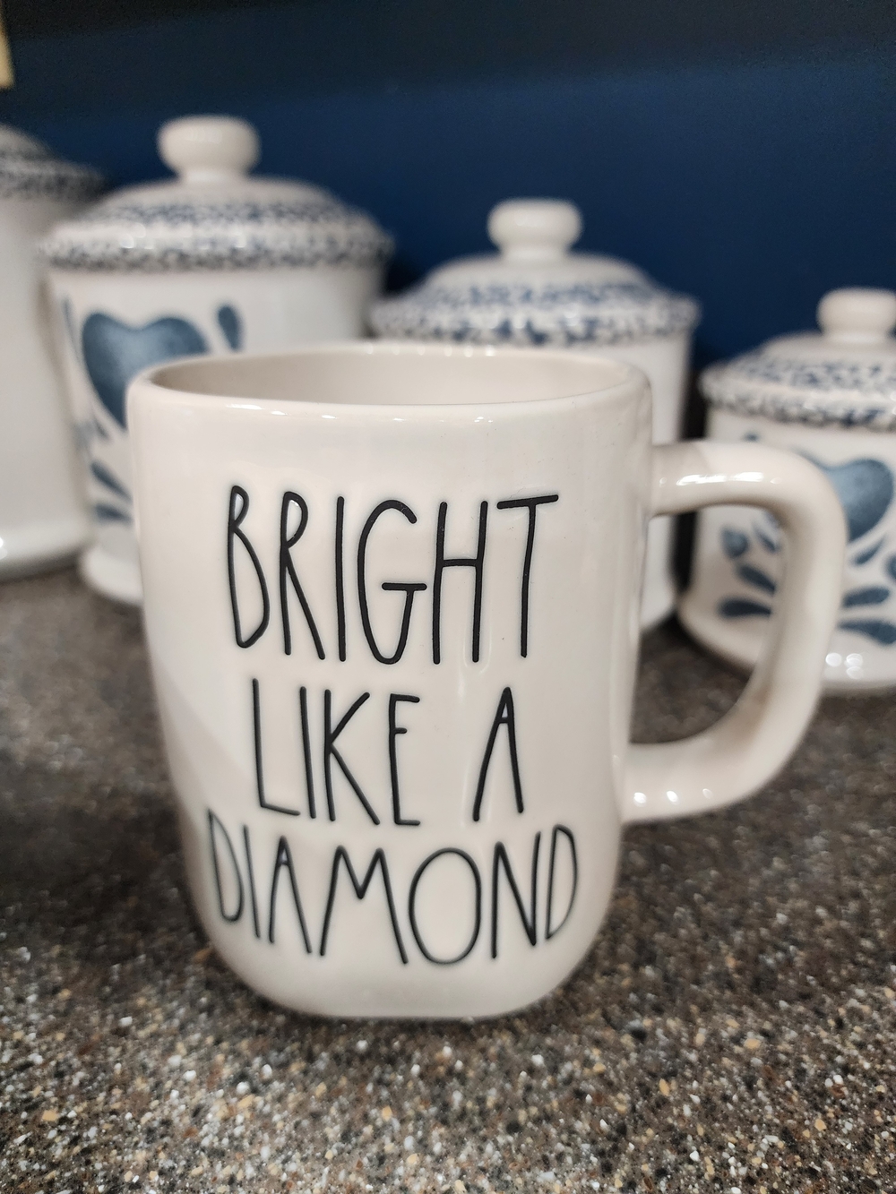 Rae Dunn White Ceramic Mug with Black 'Bright Like a Diamond' Text